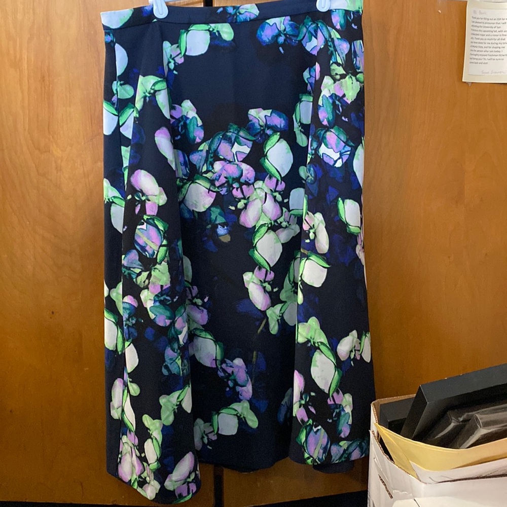 Banana Republic Colorful Floral Pattern on Medium-Length Black Skirt